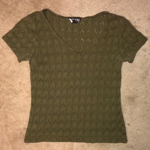 just for wraps green knit short sleeve shirt
